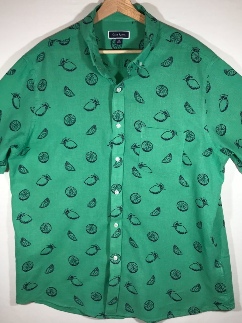 Club Room Men's XL Green Linen Blend Button Up Short Sleeve Casual Shirt
